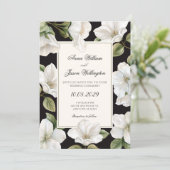 Black and white Floral elegant wedding Einladung (Stehend Vorderseite)