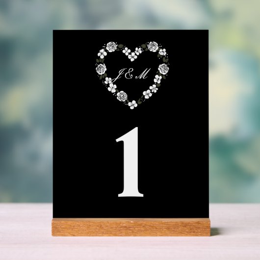  Black and White Floral Heart Acrylic Wedding Acrylschild (Neutral)