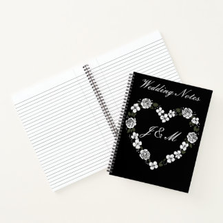 Black and White Floral Heart Wedding Notebook  Notizblock