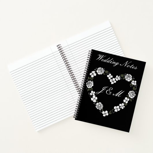 Black and White Floral Heart Wedding Notebook  Notizblock (Innenseite)