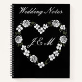 Black and White Floral Heart Wedding Notebook  Notizblock (Vorderseite)