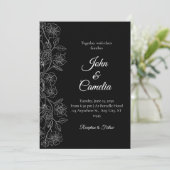 Black and White Floral Line Art Wedding Einladung (Stehend Vorderseite)