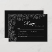 Black and White Floral Line Art Wedding RSVP Card (Vorne/Hinten)