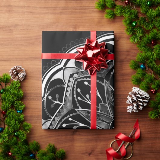 Black and white floral mandala geschenkpapier (Feiertagsgeschenk)