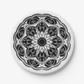 Black and white floral mandala round pappteller (Vorderseite)