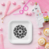 Black and white floral mandala square Pappteller (Party)