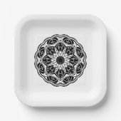 Black and white floral mandala square Pappteller (Vorderseite)