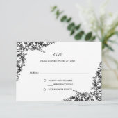 Black and White Floral Minimalist RSVP | (Stehend Vorderseite)
