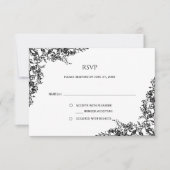 Black and White Floral Minimalist RSVP | Karte (Vorderseite)
