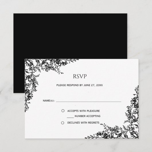 Black and White Floral Minimalist RSVP | Karte (Vorne/Hinten)