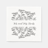 Black and White Floral Personalized Wedding Napkin Serviette (Vorderseite)