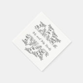 Black and White Floral Personalized Wedding Napkin Serviette (Ecke)