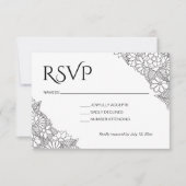 Black and White Floral  RSVP Karte (Vorderseite)