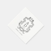 Black and White Floral Wedding Monogram Serviette (Ecke)
