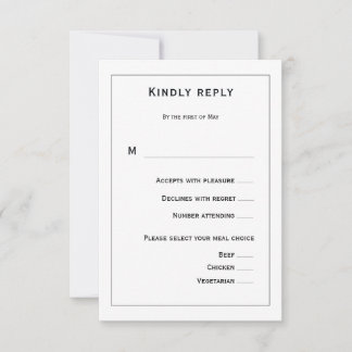 Black and White Floral Wedding RSVP Karte