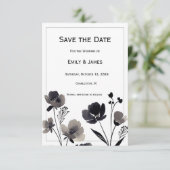 Black and White Floral Wedding Save The Date (Stehend Vorderseite)