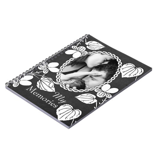Black and White Flower Custom Photo Elegant Notizblock (Linke Seite)