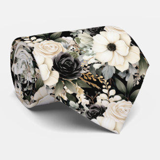 Black and White Flowers Floral Neck Tie Krawatte