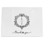 black and white foliage Crest wedding invitation Große Geschenktüte (Vorderseite)