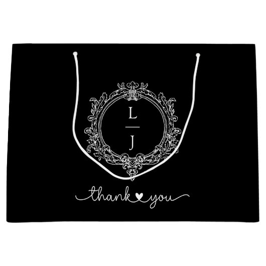 black and white foliage Crest wedding invitation Große Geschenktüte (Vorderseite)