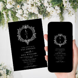 black and white foliage Crest wedding invitation Save The Date