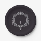 black and white foliage Crest wedding Pappteller (Vorderseite)