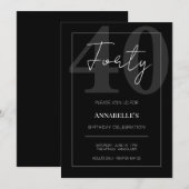 Black and White Forty 40th Birthday Celebration  Einladung (Vorne/Hinten)