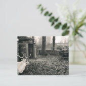 Black and white foto of reindeer and sleigh postkarte (Stehend Vorderseite)