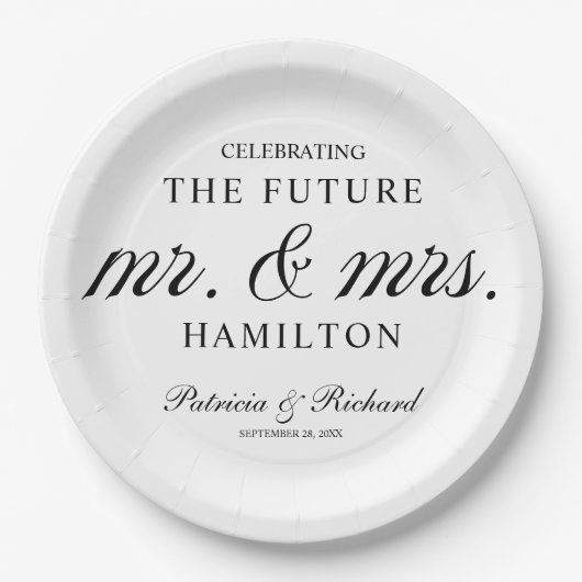 Black and White Future Mr. und Mrs. Engagement Par Pappteller (Vorderseite)