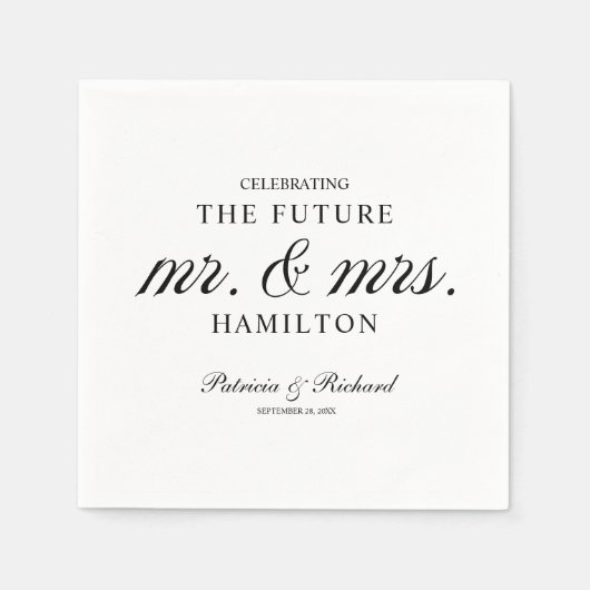 Black and White Future Mr. und Mrs. Engagement Par Serviette (Vorderseite)