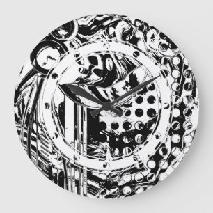 Black And White Geometric Art 20 Große Wanduhr