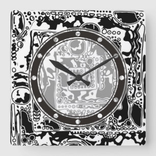 Black And White Geometric Art 25 Quadratische Wanduhr
