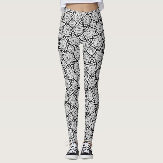 Black and White Geometric Grid Leggings - Moroccan (Vorderseite)