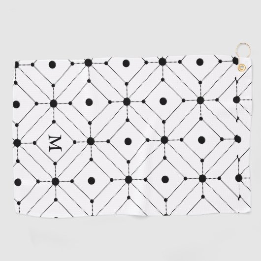 Black and White Geometric Pattern Monogram Golfhandtuch (Horizontal)