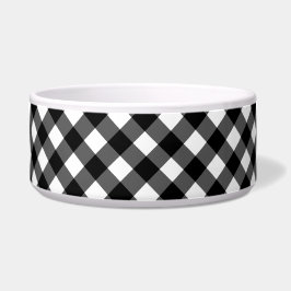 Black and White Gingham Check ceramic pet bowl  Napf