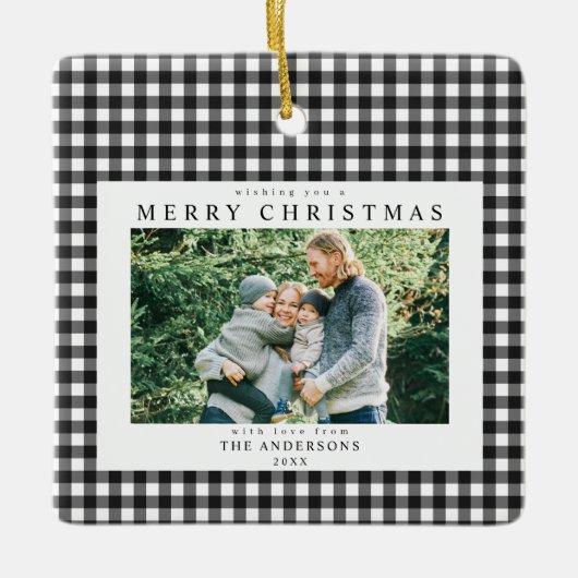 Black and White Gingham Christmas 2 Photo Keramikornament (Vorderseite)