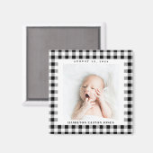 Black and White Gingham Karo Baby Birthdate Magnet (Vorderseite/Rückseite)