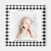 Black and White Gingham Karo Baby Birthdate Magnet (Vorne)
