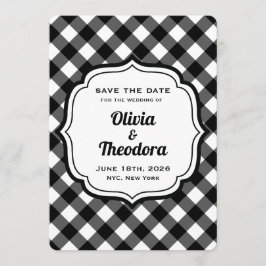 Black and White Gingham Save the Date Cards Einladung