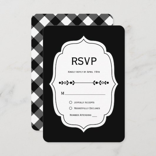 black and white gingham wedding RSVP Cards (Vorne/Hinten)