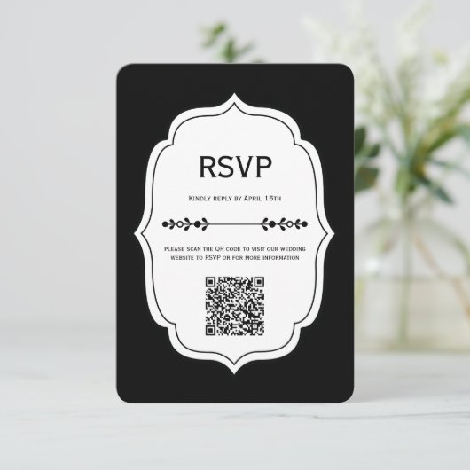 black and white gingham wedding RSVP Cards (Stehend Vorderseite)