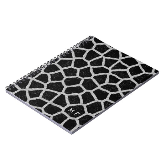 Black and White Giraffe Print Monogram Notizblock (Linke Seite)