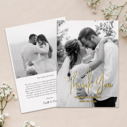 Black and White Gold Foil Wedding Danke Card Folieneinladung