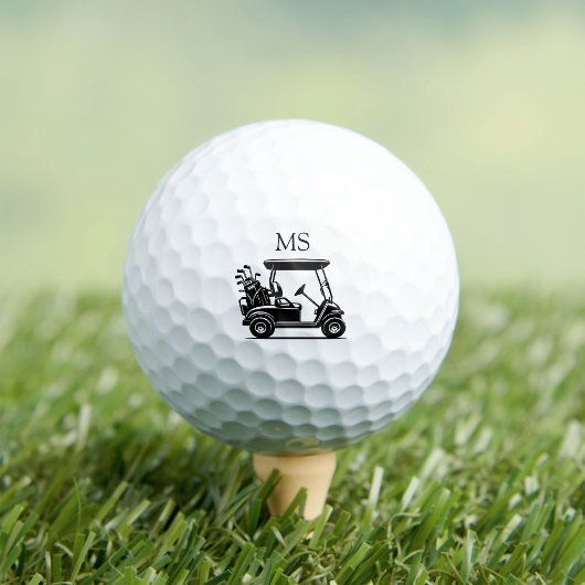 Black and White Golf Cart with Initials Golfball