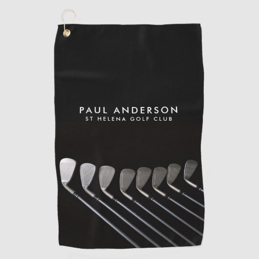 Black And White Golf Club Perosnalized Name Golfer Golfhandtuch (Vorderseite)