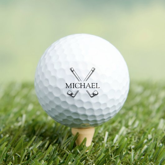 Black and White Golf Clubs with Name Golfball