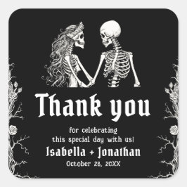 Black and White Gothic Halloween Skeleton Wedding Quadratischer Aufkleber