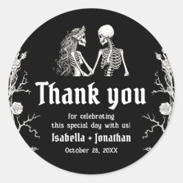 Black and White Gothic Halloween Skeleton Wedding Runder Aufkleber