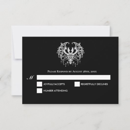 Black and white Gothic Halloween Wedding RSVP Card Karte (Vorderseite)