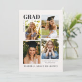 Black and White Grad Announcement With Photos Einladung (Stehend Vorderseite)